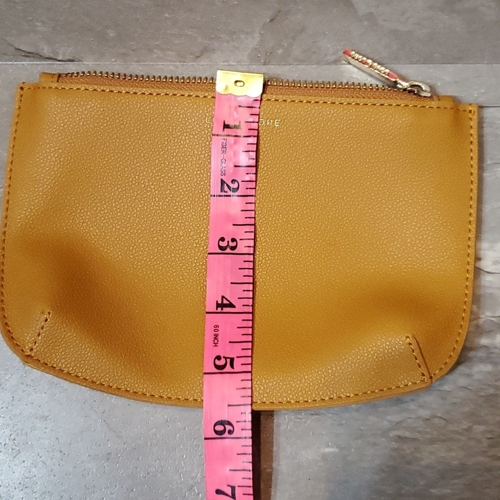 NWOT Love & Lore small thin zip pouch. Vegan leather (faux). Tan/mustard yellow. - Picture 7 of 7